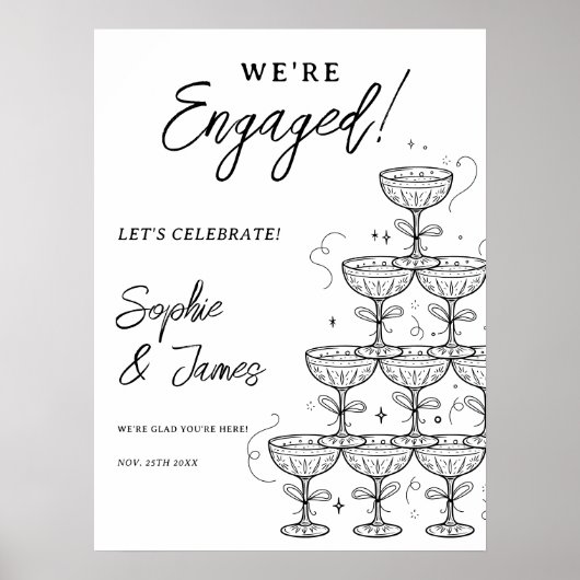 Modern Champagne Tower Engagement Welcome Poster (Voorkant)