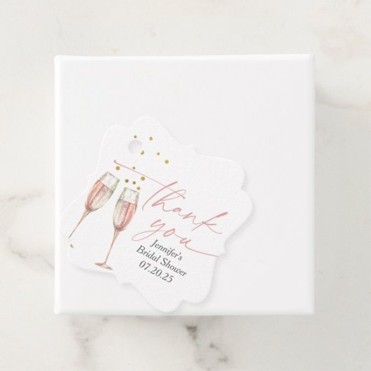 Modern champagneglas vrijgezellenfeest bedankjes labels (In situ)