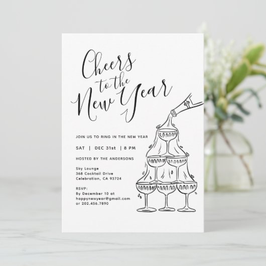 Modern Champaign Cheers to the New Year Party Kaart (Staand voorkant)