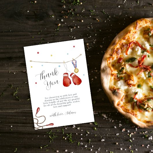 Modern Champion Boxing Clothesline Baby Shower Bedankkaart