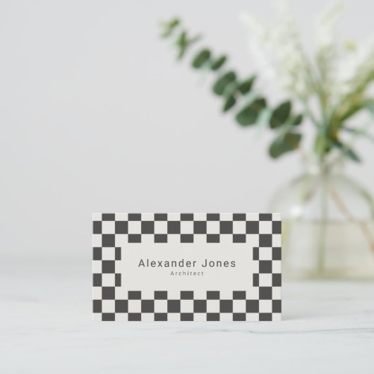 Modern Charcoal & Cream Checkered Pattern Visitekaartje (Staand voorkant)