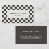 Modern Charcoal & Cream Checkered Pattern Visitekaartje (Voorkant / Achterkant)