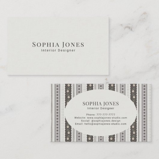 Modern Charcoal & Cream Scallop Stripe Visitekaartje (Voorkant / Achterkant)