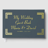Modern Charcoal Golden Border Wedding Gastenboek (Voorkant)