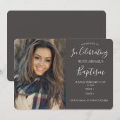 Modern Charcoal Gray Adult Baptism Foto Kaart (Voorkant / Achterkant)