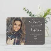 Modern Charcoal Gray Adult Baptism Foto Kaart (Staand voorkant)
