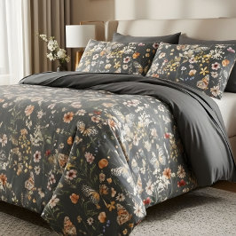 Modern Charcoal Gray Boho Wildflowers Kussensloop