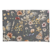 Modern Charcoal Gray Boho Wildflowers Kussensloop (Voorkant)