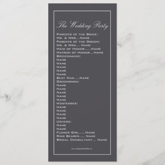 Modern Charcoal Gray Swirl Wedding Programme Programmakaart (Achterkant)