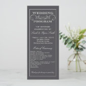 Modern Charcoal Gray Swirl Wedding Programme Programmakaart (Staand voorkant)