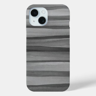 Modern Charcoal Grey Waterverf Lijnen Patroon iPhone 15 Case
