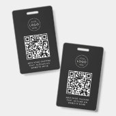 Modern Charcoal QR Code Custom Company Logo Badge (Voor- en achterkant)