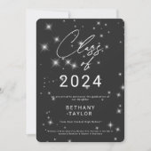 Modern Charcoal Zwart & Wit Sparkle Afstuderen Aankondiging (Voorkant)