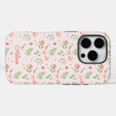 Modern charmant roze groen bloemenlint met naam Case-Mate iPhone case (Achterkant (horizontaal))
