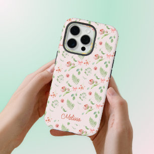 Modern charmant roze groen bloemenlint met naam iPhone 16 pro hoesje