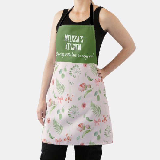 Modern Charmant Roze Groene Bloemen Patroon Schort (Insitu)