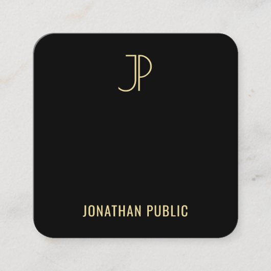 Modern Charmant Zwart Goud Monogram Sjabloon Luxe Vierkante Visitekaartje (Voorkant)