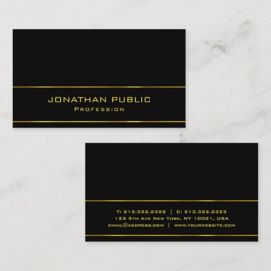 Modern Charmant Zwart Goud Sjabloon Elegant Trendy Visitekaartje (Voorkant / Achterkant)