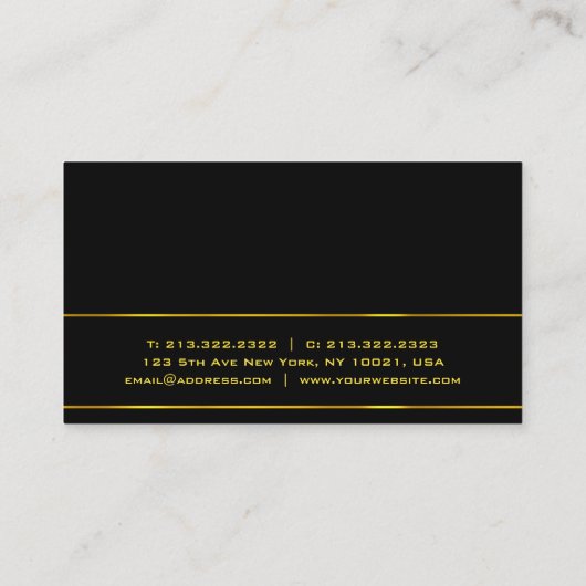 Modern Charmant Zwart Goud Sjabloon Elegant Trendy Visitekaartje (Achterkant)