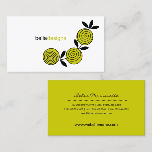 Modern Chartreuse Floral Visitekaartje (Voorkant / Achterkant)