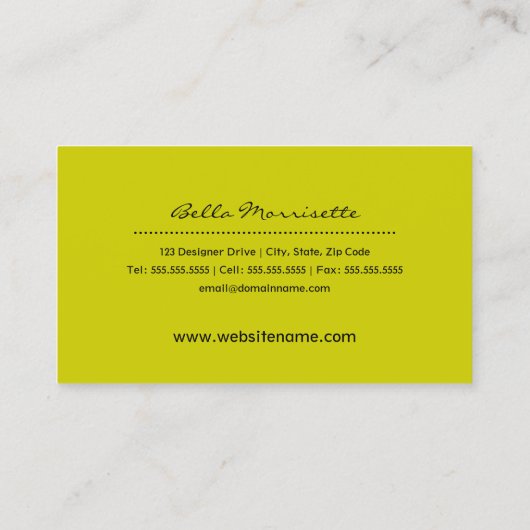 Modern Chartreuse Floral Visitekaartje (Achterkant)