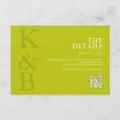 Modern Chartreuse Minimalist Wedding Informatiekaartje (Voorkant)