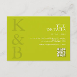 Modern Chartreuse Minimalist Wedding Informatiekaartje