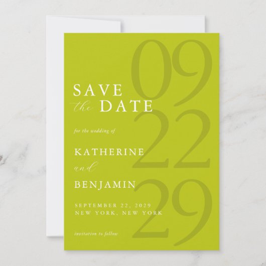 Modern Chartreuse Minimalist Wedding Save The Date (Voorkant)