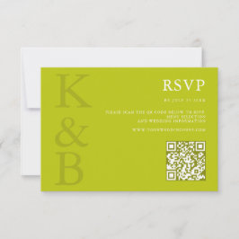 Modern Chartreuse Monogram Minimalist Wedding RSVP Kaartje