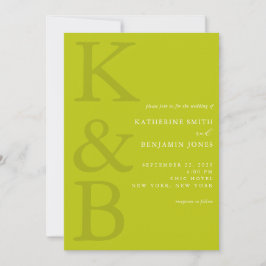 Modern Chartreuse Monogram Minimalistische Trouwda Kaart