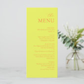 Modern Chartreuse Persimmon Elegant Wedding Menu (Staand voorkant)