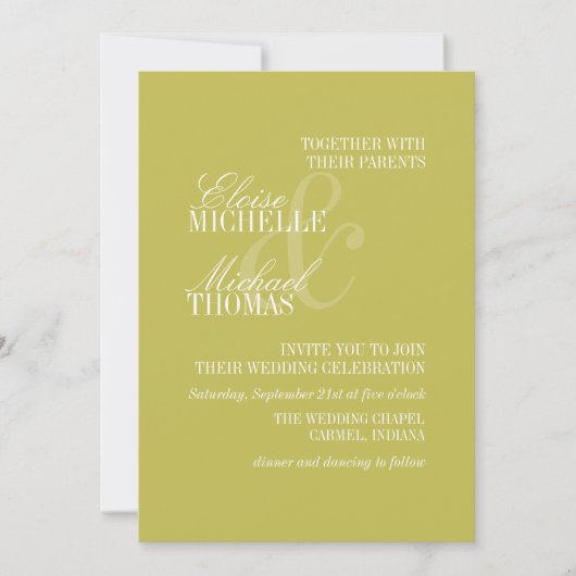 Modern Chartreuse Script Formal Wedding Kaart (Voorkant)