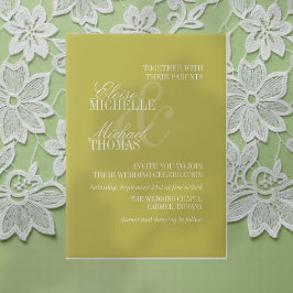 Modern Chartreuse Script Formal Wedding Vellum Uitnodigingen