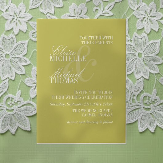 Modern Chartreuse Script Formal Wedding Vellum Uitnodigingen