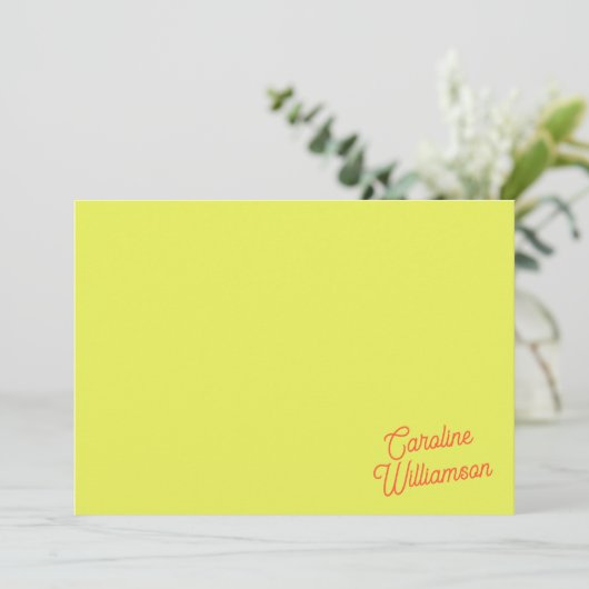Modern Chartreuse Script Personalized Stationery Notitiekaartje (Staand voorkant)