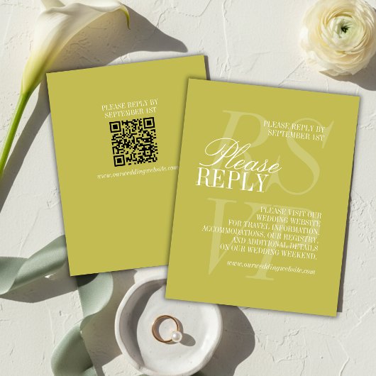 Modern Chartreuse Script QR Code Formal Wedding  RSVP Kaartje