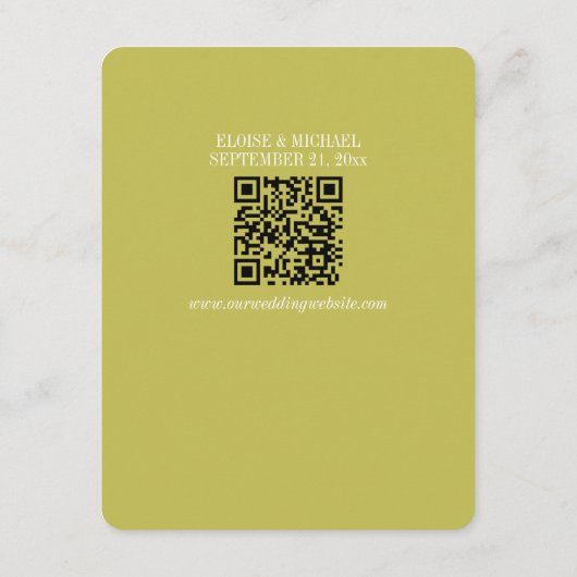 Modern Chartreuse Script Wedding Details QR Informatiekaartje (Achterkant)