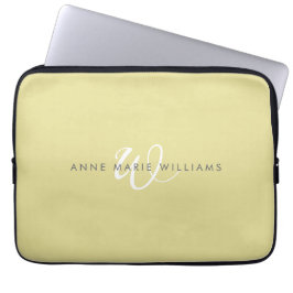 Modern Chartreuse Witte Script Monogram Laptop Sleeve