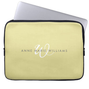 Modern Chartreuse Witte Script Monogram Laptop Sleeve