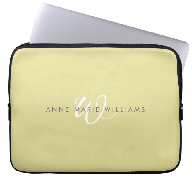 Modern Chartreuse Witte Script Monogram Laptop Sleeve (Voorkant)