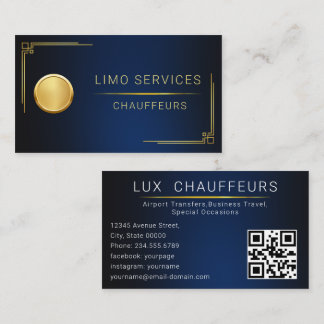 Modern Chauffeur Driver Royal Gold Border QR Code Visitekaartje