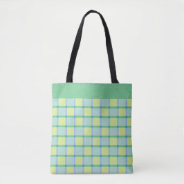 Modern Checker Blauw Groen Lime Patroon Tote Bag