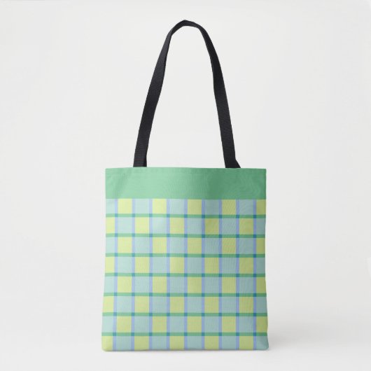 Modern Checker Blauw Groen Lime Patroon Tote Bag (Voorkant)