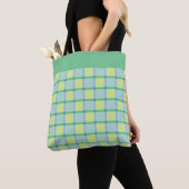 Modern Checker Blauw Groen Lime Patroon Tote Bag (Dichtbij)