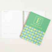 Modern Checker Blue Green Lime Custom Monogram Planner (Display)
