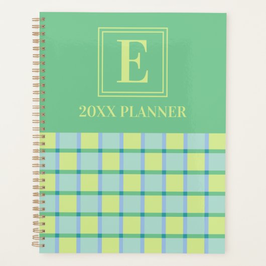 Modern Checker Blue Green Lime Custom Monogram Planner (Voorkant)