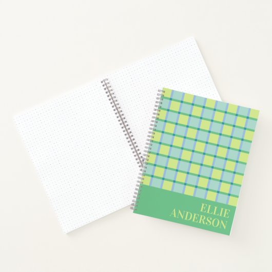 Modern Checker Blue Green Lime Personalized Notitieboek (Binnen)