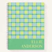 Modern Checker Blue Green Lime Personalized Notitieboek (Voorkant)