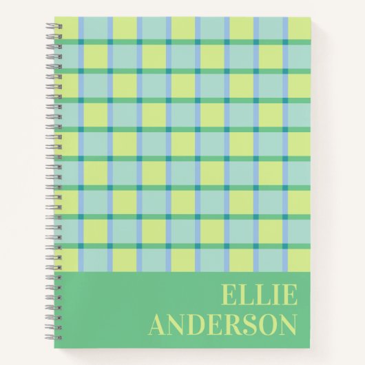 Modern Checker Blue Green Lime Personalized Notitieboek (Voorkant)