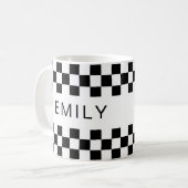 Modern Checker Checkerboard Naam toevoegen Zwart W Koffiemok (Voorkant links)